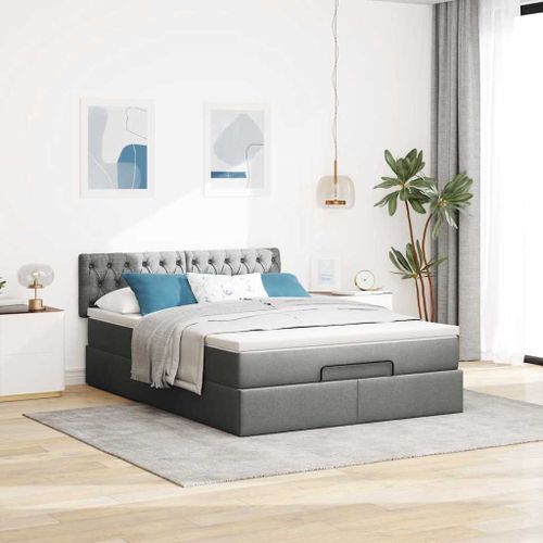 Cadre de lit ottoman avec matelas gris foncé 140x190 cm tissu - Photo n°3; ?>