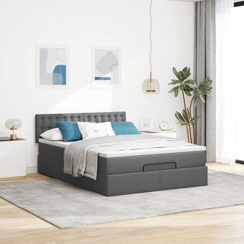 Cadre de lit ottoman avec matelas gris foncé 140x190 cm tissu - Photo n°3; ?>