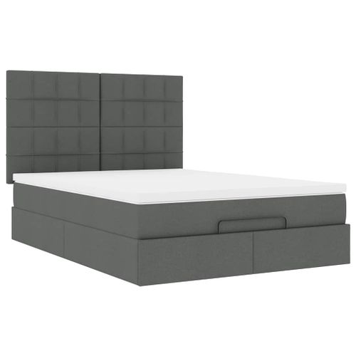 Cadre de lit ottoman avec matelas gris foncé 140x190 cm tissu - Photo n°2; ?>