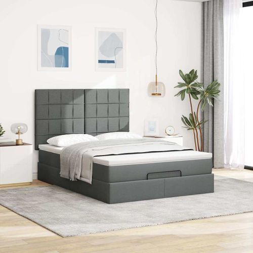 Cadre de lit ottoman avec matelas gris foncé 140x190 cm tissu - Photo n°3; ?>