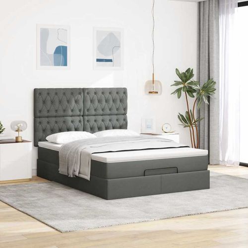 Cadre de lit ottoman avec matelas gris foncé 140x190 cm tissu - Photo n°3; ?>