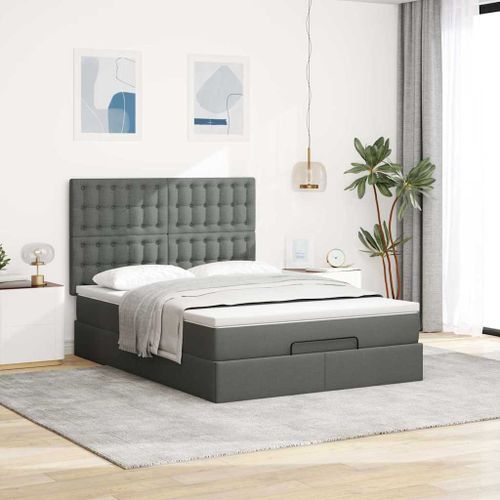 Cadre de lit ottoman avec matelas gris foncé 140x190 cm tissu - Photo n°3; ?>