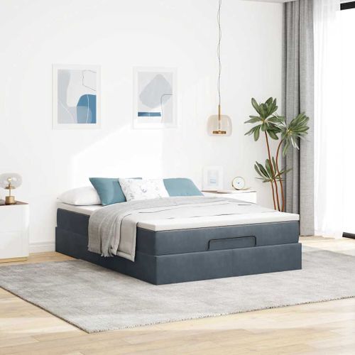 Cadre de lit ottoman avec matelas gris foncé 140x190 cm velours - Photo n°3; ?>