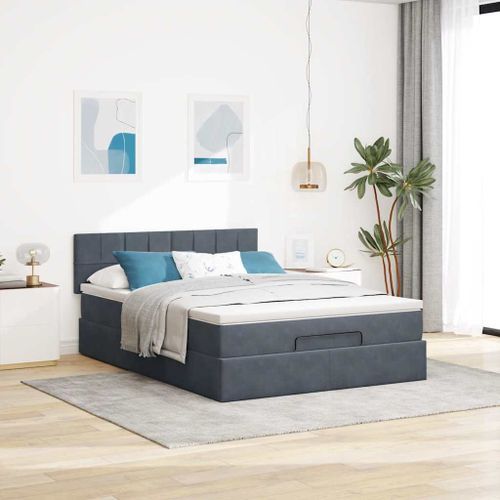 Cadre de lit ottoman avec matelas gris foncé 140x190 cm velours - Photo n°3; ?>