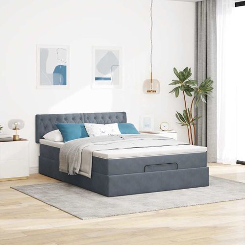 Cadre de lit ottoman avec matelas gris foncé 140x190 cm velours - Photo n°3; ?>