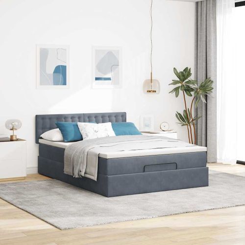 Cadre de lit ottoman avec matelas gris foncé 140x190 cm velours - Photo n°3; ?>