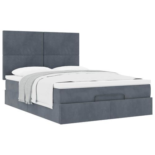 Cadre de lit ottoman avec matelas gris foncé 140x190 cm velours - Photo n°2; ?>