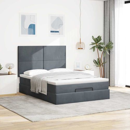 Cadre de lit ottoman avec matelas gris foncé 140x190 cm velours - Photo n°3; ?>