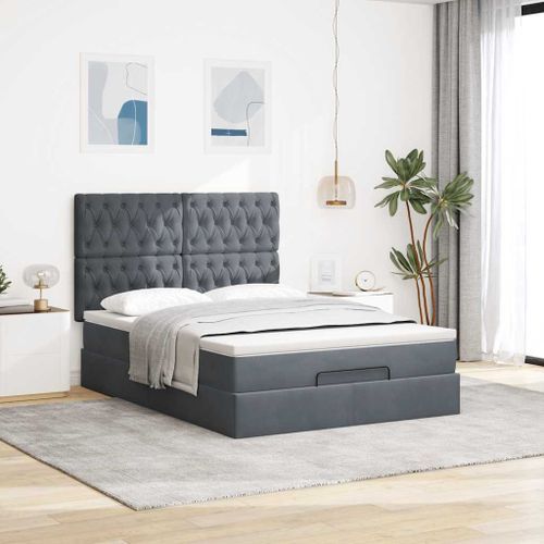 Cadre de lit ottoman avec matelas gris foncé 140x190 cm velours - Photo n°3; ?>