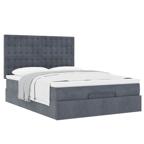 Cadre de lit ottoman avec matelas gris foncé 140x190 cm velours - Photo n°2; ?>