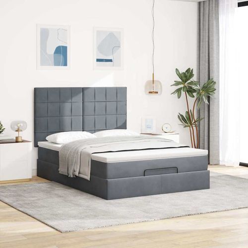 Cadre de lit ottoman avec matelas gris foncé 140x190 cm velours - Photo n°3; ?>