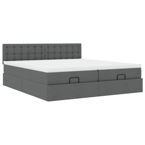 Cadre de lit ottoman avec matelas gris foncé 160x200cm tissu - Photo n°2; ?>