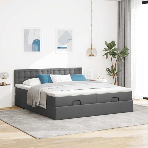 Cadre de lit ottoman avec matelas gris foncé 160x200cm tissu - Photo n°3; ?>