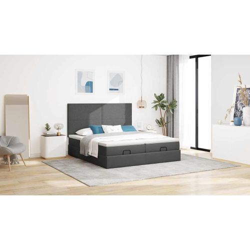 Cadre de lit ottoman avec matelas gris foncé 160x200cm tissu - Photo n°3; ?>