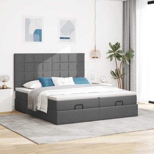 Cadre de lit ottoman avec matelas gris foncé 160x200cm tissu - Photo n°3; ?>