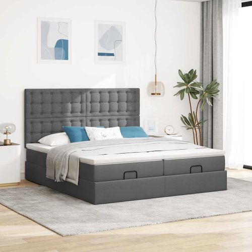 Cadre de lit ottoman avec matelas gris foncé 160x200cm tissu - Photo n°3; ?>