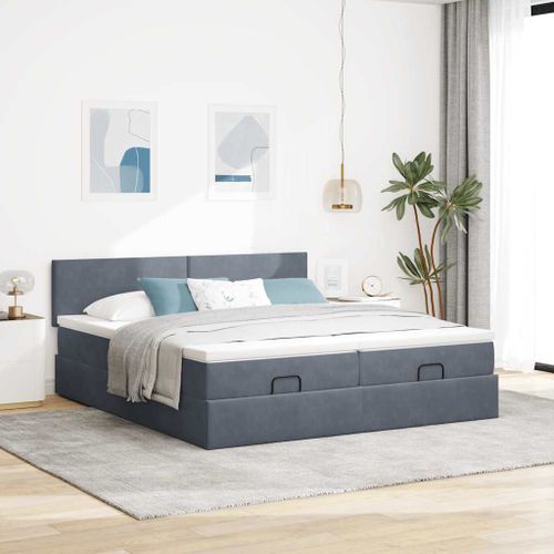 Cadre de lit ottoman avec matelas gris foncé 160x200cm velours - Photo n°3; ?>