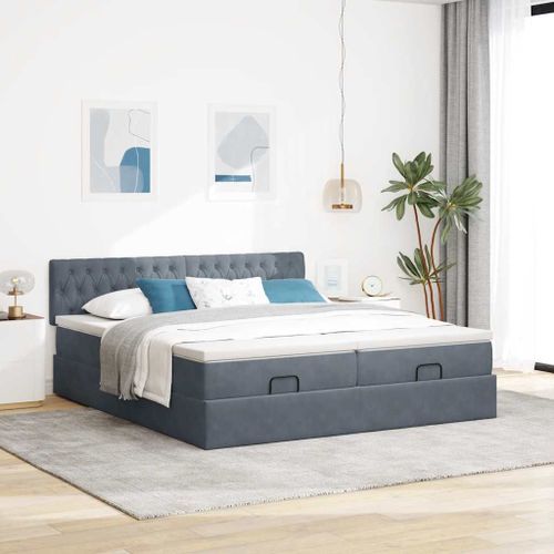 Cadre de lit ottoman avec matelas gris foncé 160x200cm velours - Photo n°3; ?>