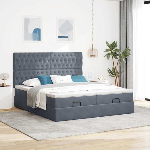 Cadre de lit ottoman avec matelas gris foncé 160x200cm velours - Photo n°3; ?>