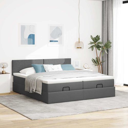 Cadre de lit ottoman avec matelas gris foncé 180x200cm tissu - Photo n°3; ?>