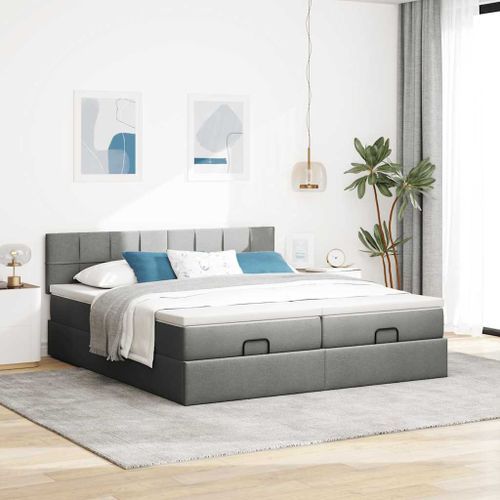 Cadre de lit ottoman avec matelas gris foncé 180x200cm tissu - Photo n°3; ?>