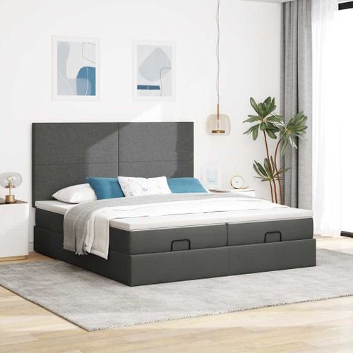 Cadre de lit ottoman avec matelas gris foncé 180x200cm tissu - Photo n°3; ?>