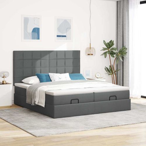 Cadre de lit ottoman avec matelas gris foncé 180x200cm tissu - Photo n°3; ?>