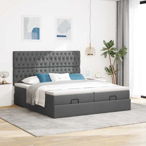 Cadre de lit ottoman avec matelas gris foncé 180x200cm tissu - Photo n°3; ?>