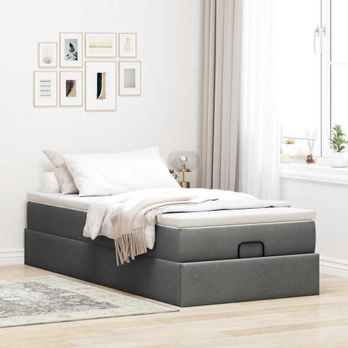 Cadre de lit ottoman avec matelas gris foncé 80x200 cm tissu - Photo n°3; ?>