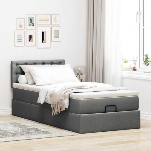 Cadre de lit ottoman avec matelas gris foncé 80x200 cm tissu - Photo n°3; ?>