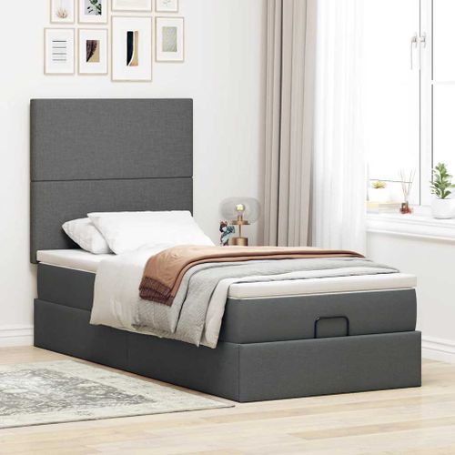 Cadre de lit ottoman avec matelas gris foncé 80x200 cm tissu - Photo n°3; ?>