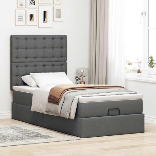 Cadre de lit ottoman avec matelas gris foncé 80x200 cm tissu - Photo n°3; ?>