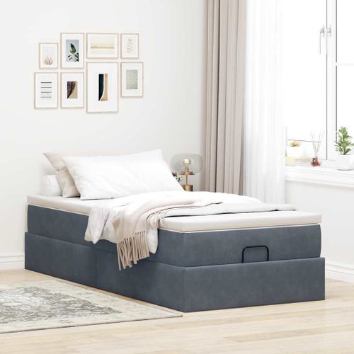 Cadre de lit ottoman avec matelas gris foncé 80x200 cm velours - Photo n°3; ?>