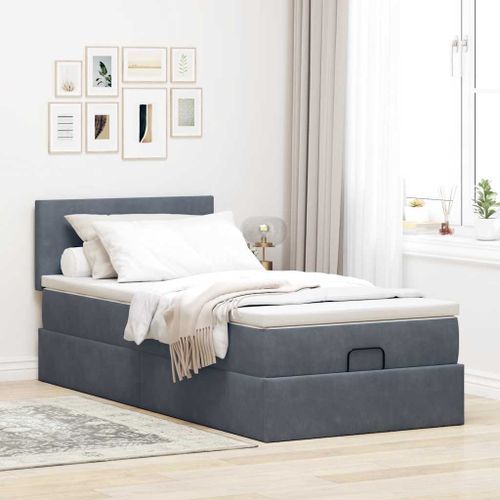 Cadre de lit ottoman avec matelas gris foncé 80x200 cm velours - Photo n°3; ?>