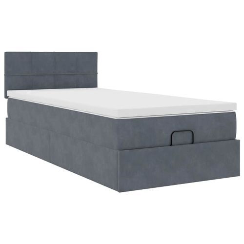 Cadre de lit ottoman avec matelas gris foncé 80x200 cm velours - Photo n°2; ?>