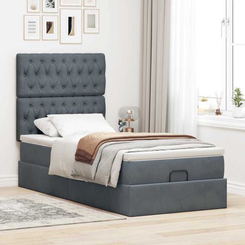 Cadre de lit ottoman avec matelas gris foncé 80x200 cm velours - Photo n°3; ?>