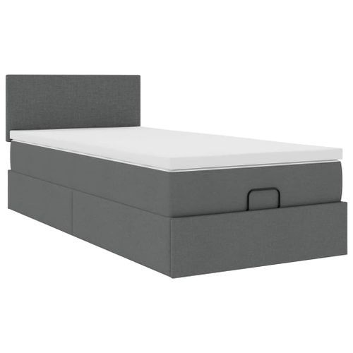 Cadre de lit ottoman avec matelas gris foncé 90x190 cm tissu - Photo n°2; ?>