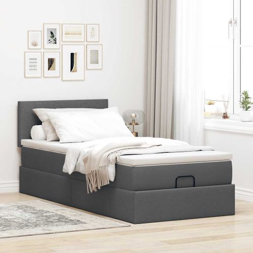 Cadre de lit ottoman avec matelas gris foncé 90x190 cm tissu - Photo n°3; ?>