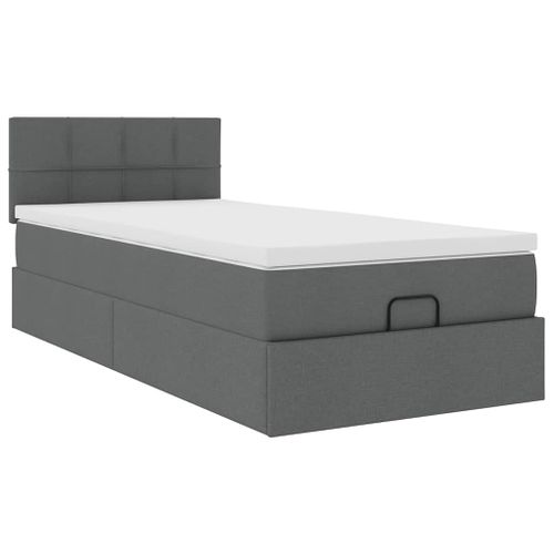 Cadre de lit ottoman avec matelas gris foncé 90x190 cm tissu - Photo n°2; ?>