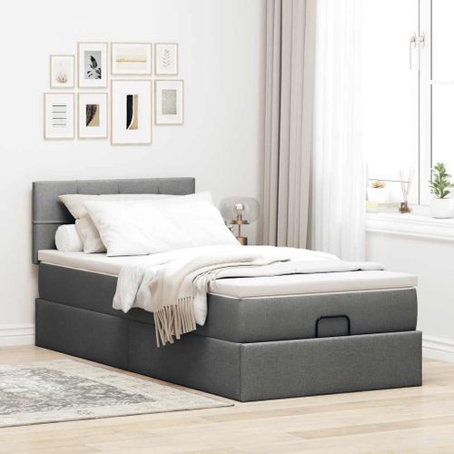 Cadre de lit ottoman avec matelas gris foncé 90x190 cm tissu - Photo n°3; ?>