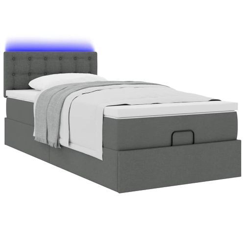 Cadre de lit ottoman avec matelas gris foncé 90x190 cm tissu - Photo n°3; ?>