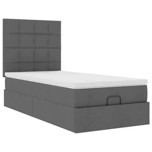 Cadre de lit ottoman avec matelas gris foncé 90x190 cm tissu - Photo n°2; ?>