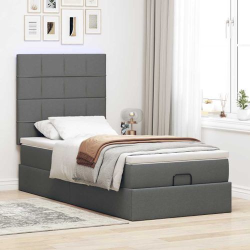 Cadre de lit ottoman avec matelas gris foncé 90x190 cm tissu - Photo n°3; ?>