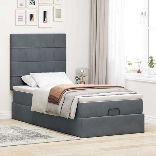 Cadre de lit ottoman avec matelas gris foncé 90x190 cm velours - Photo n°3; ?>