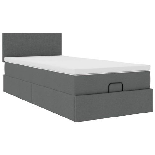 Cadre de lit ottoman avec matelas gris foncé 90x200 cm tissu - Photo n°2; ?>