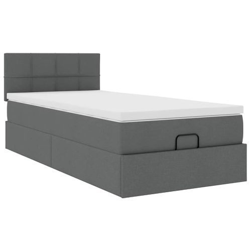 Cadre de lit ottoman avec matelas gris foncé 90x200 cm tissu - Photo n°2; ?>