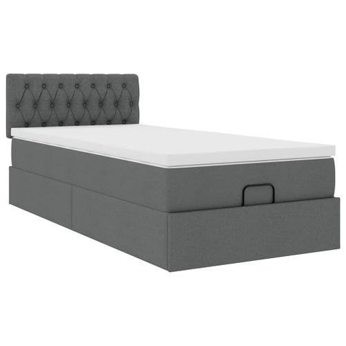 Cadre de lit ottoman avec matelas gris foncé 90x200 cm tissu - Photo n°2; ?>