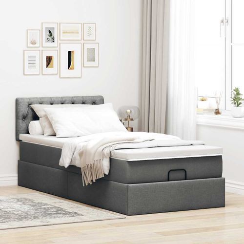 Cadre de lit ottoman avec matelas gris foncé 90x200 cm tissu - Photo n°3; ?>