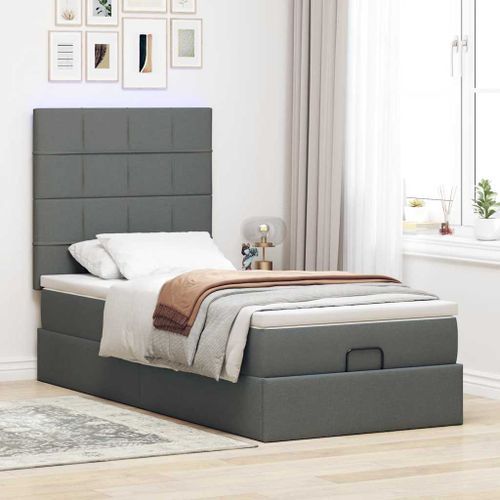 Cadre de lit ottoman avec matelas gris foncé 90x200 cm tissu - Photo n°3; ?>