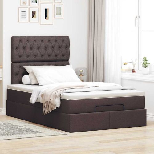 Cadre de lit ottoman avec matelas marron foncé 120x200 cm tissu - Photo n°3; ?>